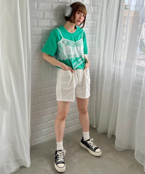 セール】レースキャミレイヤードロゴTシャツ（Tシャツ/カットソー