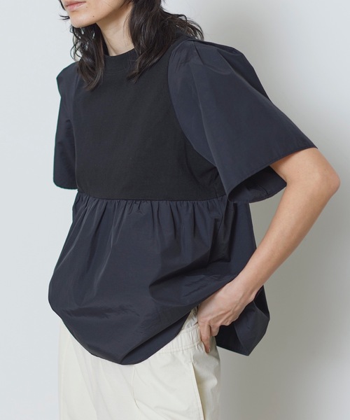 【ひろさま専用】CADUNE ヘプラムトップス　ドッキング canami】ニットドッキングフリンジペプラムTOPS | natural
