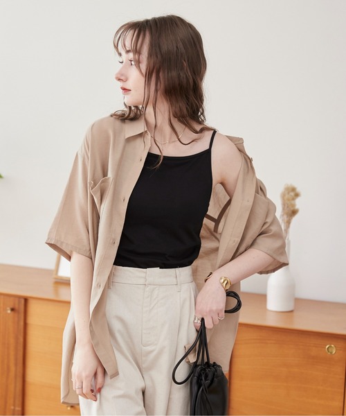 ANGIE（アンジー）の「半袖 シアー シャツ（シャツ/ブラウス・レディース・ライトグレー/ベージュ/スミクロ/オフホワイト・FREE）」の10枚目の写真