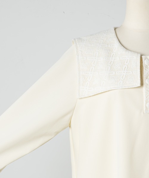 INTER FACTORY（インターファクトリー）の「レースセーラー襟のリボンワンピース　made in INTER FACTORY（ワンピース・レディース・ホワイト/グレイッシュブルー/ライトブルー・FREE）」の4枚目の写真