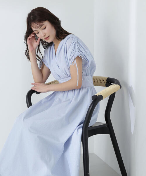 新品✨NATURALBEAUTYBASIC ドロストスリーブストライプワンピース NATURAL BEAUTY BASIC(ナチュラルビューティーベーシック)の