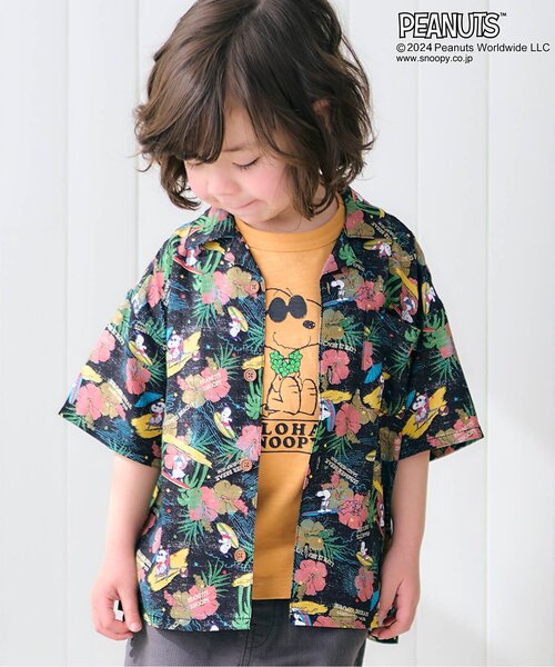 F.O.KIDS(エフオーキッズ)の「【セットアップ・お揃い可能】PEANUTS ALOHA SHIRTS(シャツ/ブラウス・キッズ・ターコイズブルー/ブラック/キナリ・150/140/130/80/120/110/100/90/95)」の1枚目の写真