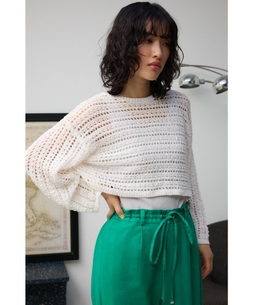 AZUL by moussy(アズールバイマウジー)の「クロップドクロシェニットトップス(ニット/セーター・レディース・ブラック/ブルー/オフホワイト・FREE)」の9枚目の写真