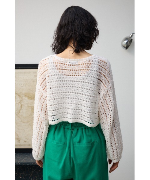AZUL by moussy(アズールバイマウジー)の「クロップドクロシェニットトップス(ニット/セーター・レディース・ブラック/ブルー/オフホワイト・FREE)」の13枚目の写真