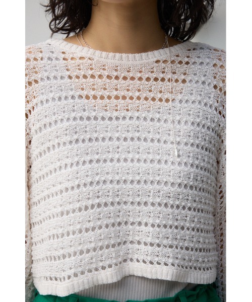 AZUL by moussy(アズールバイマウジー)の「クロップドクロシェニットトップス(ニット/セーター・レディース・ブラック/ブルー/オフホワイト・FREE)」の14枚目の写真