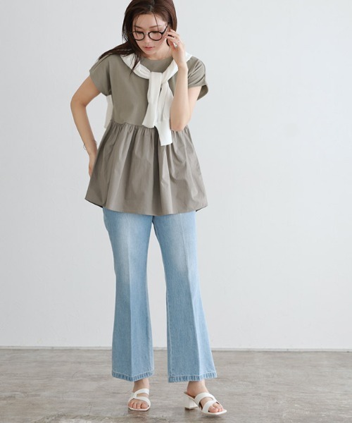 Pierrot（ピエロ）の「ドッキングヘムフレンチTシャツ（Tシャツ/カットソー・レディース・オフホワイト/グレー系その他/ブラック/ブルー系その他/ネイビー・L/M）」の22枚目の写真