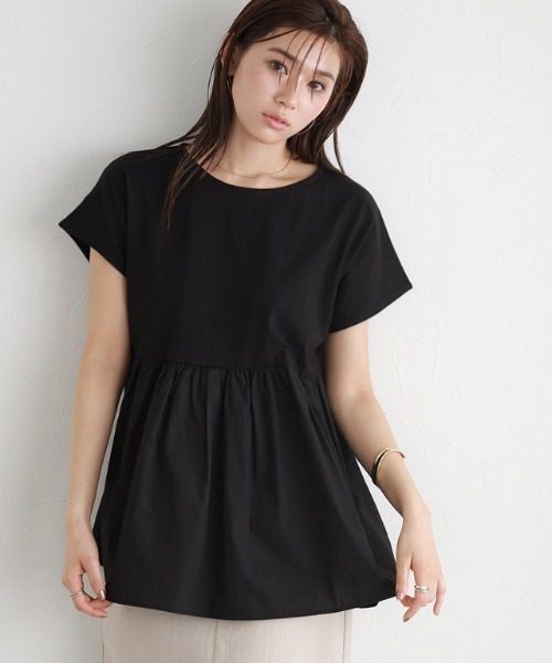 Pierrot（ピエロ）の「ドッキングヘムフレンチTシャツ（Tシャツ/カットソー・レディース・オフホワイト/グレー系その他/ブラック/ブルー系その他/ネイビー・L/M）」の12枚目の写真