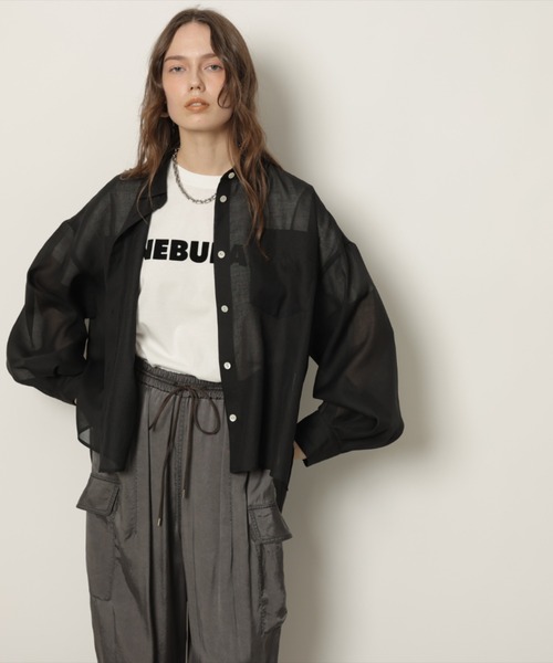 CADUNE（カデュネ）の「シアーシャツ（シャツ/ブラウス・レディース・ライトブルー/ブラック/ホワイト/ベージュ/ライトパープル/グリーン/ネイビー/ピンク・38/36）」の22枚目の写真