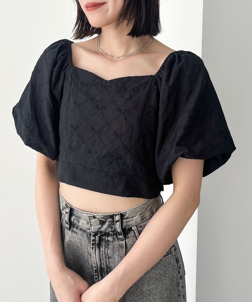 Heather（ヘザー）の「コットンリボンレースブラウス（半袖）　126516（シャツ/ブラウス・レディース・ブラック/レッド/オフホワイト・FREE）」の11枚目の写真