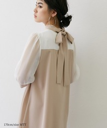 高身長　バックリボン袖シアーセットアップパンツドレス（トールサイズ）muguet blanc