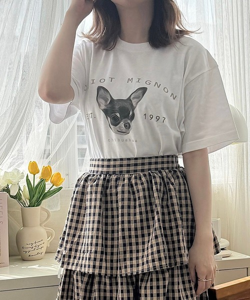 cuorequal(クオレコール)の「犬プリントデザイン半袖Tシャツ(Tシャツ/カットソー・レディース・ホワイト・LARGE/MEDIUM)」の3枚目の写真