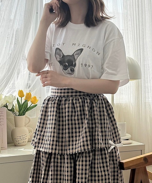 cuorequal(クオレコール)の「犬プリントデザイン半袖Tシャツ(Tシャツ/カットソー・レディース・ホワイト・LARGE/MEDIUM)」の4枚目の写真