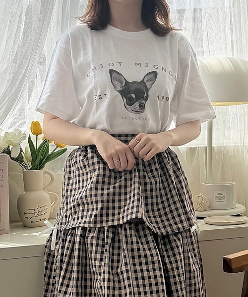 cuorequal(クオレコール)の「犬プリントデザイン半袖Tシャツ(Tシャツ/カットソー・レディース・ホワイト・LARGE/MEDIUM)」の5枚目の写真
