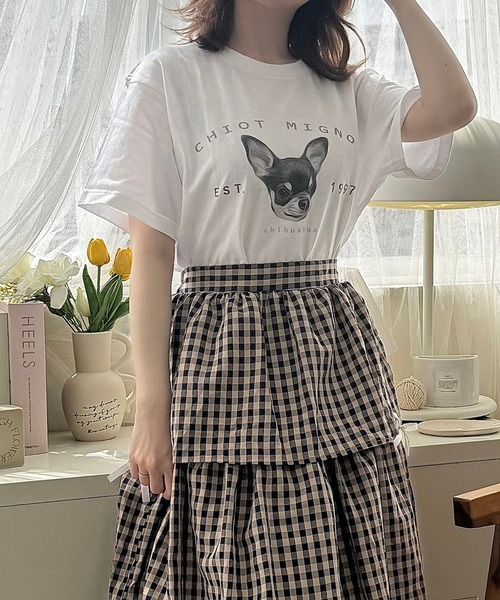 cuorequal(クオレコール)の「犬プリントデザイン半袖Tシャツ(Tシャツ/カットソー・レディース・ホワイト・LARGE/MEDIUM)」の7枚目の写真