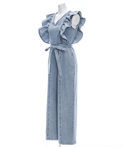 clear（クリア）の「デニムフリルロンパース（つなぎ/オールインワン・レディース・ライトブルー/インディゴブルー・F）」の7枚目の写真