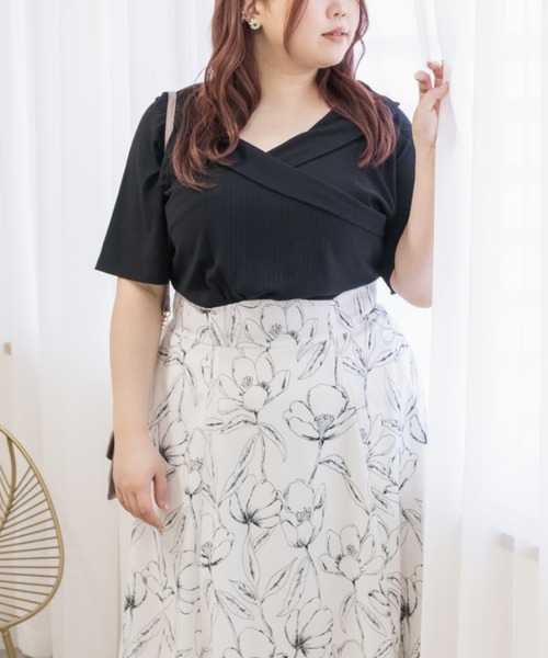 CLETTE(クレット)の「モノトーン花柄ドッキングワンピース(ワンピース・レディース・ブラック/オフホワイト・LL/4L/3L)」の22枚目の写真