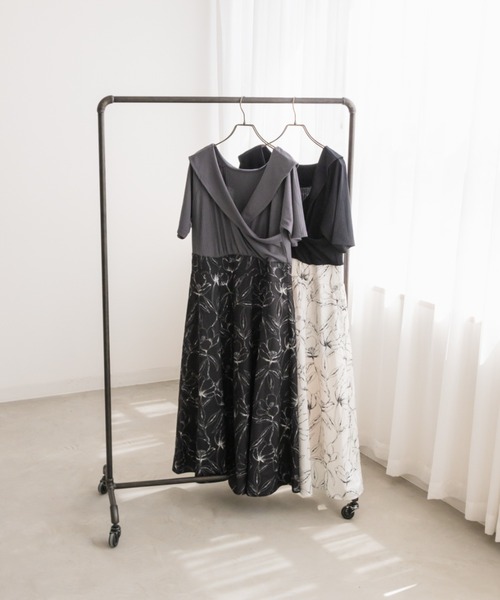 CLETTE(クレット)の「モノトーン花柄ドッキングワンピース(ワンピース・レディース・ブラック/オフホワイト・LL/4L/3L)」の15枚目の写真