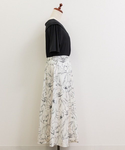 CLETTE(クレット)の「モノトーン花柄ドッキングワンピース(ワンピース・レディース・ブラック/オフホワイト・LL/4L/3L)」の9枚目の写真