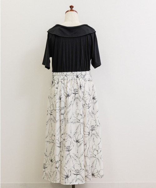 CLETTE(クレット)の「モノトーン花柄ドッキングワンピース(ワンピース・レディース・ブラック/オフホワイト・LL/4L/3L)」の10枚目の写真