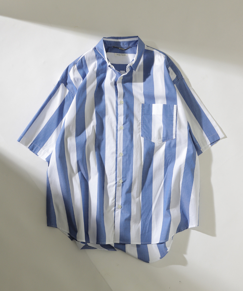 B.C STOCK(ベーセーストック)の「LAWN OVER 半袖 SHIRT(シャツ/ブラウス・メンズ・ブルー/ライトブルー/エメラルドブルー/サックスブルー/スカイブルー・FREE)」の1枚目の写真
