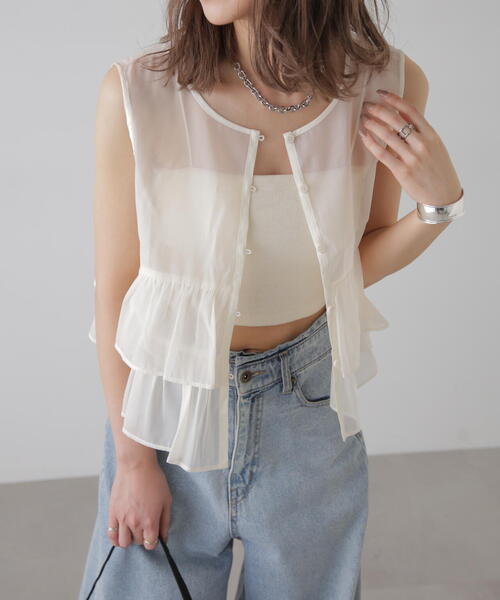 FREE'S MART（フリーズマート）の「オーガンジーペプラムブラウス（シャツ/ブラウス・レディース・ブラック/ライトグリーン/ホワイト・FREE）」の16枚目の写真