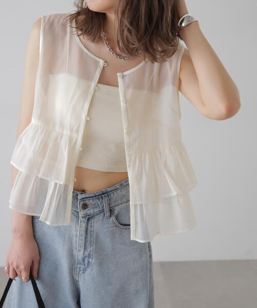 FREE'S MART（フリーズマート）の「オーガンジーペプラムブラウス（シャツ/ブラウス・レディース・ブラック/ライトグリーン/ホワイト・FREE）」の15枚目の写真