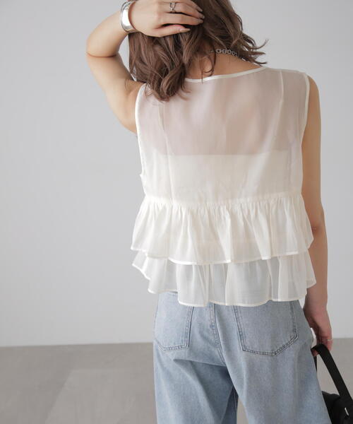 FREE'S MART（フリーズマート）の「オーガンジーペプラムブラウス（シャツ/ブラウス・レディース・ブラック/ライトグリーン/ホワイト・FREE）」の13枚目の写真