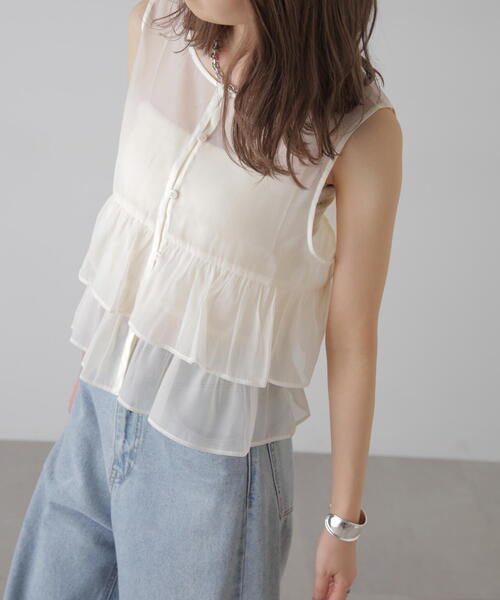 FREE'S MART（フリーズマート）の「オーガンジーペプラムブラウス（シャツ/ブラウス・レディース・ブラック/ライトグリーン/ホワイト・FREE）」の11枚目の写真