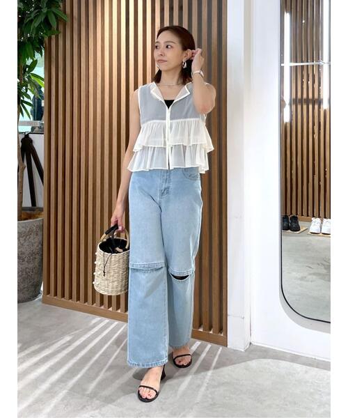 FREE'S MART（フリーズマート）の「オーガンジーペプラムブラウス（シャツ/ブラウス・レディース・ブラック/ライトグリーン/ホワイト・FREE）」の9枚目の写真