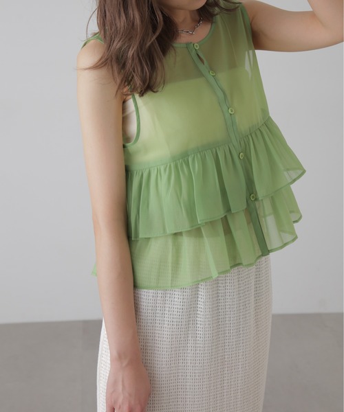 FREE'S MART（フリーズマート）の「オーガンジーペプラムブラウス（シャツ/ブラウス・レディース・ブラック/ライトグリーン/ホワイト・FREE）」の3枚目の写真