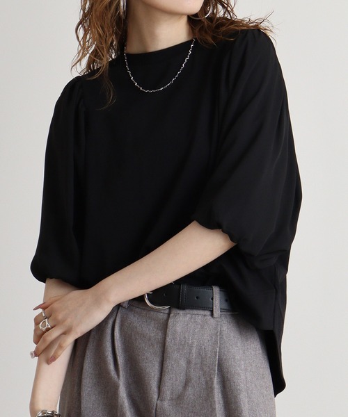atONE(アットワン)の「atONE 袖口ボリューム布帛切替プルオーバー(Tシャツ/カットソー・レディース・ライトグリーン/グレー系その他/ブラック/オフホワイト/ブルー・M)」の11枚目の写真