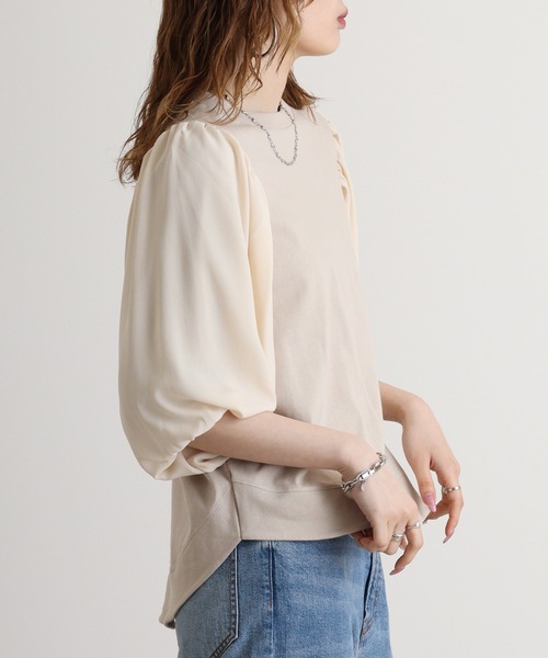 atONE(アットワン)の「atONE 袖口ボリューム布帛切替プルオーバー(Tシャツ/カットソー・レディース・ライトグリーン/グレー系その他/ブラック/オフホワイト/ブルー・M)」の22枚目の写真
