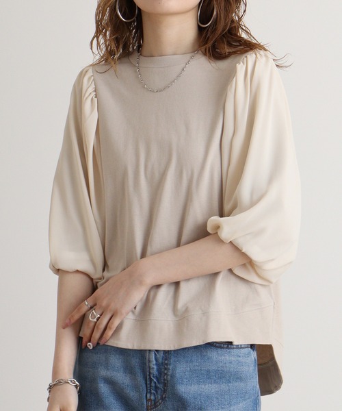 atONE(アットワン)の「atONE 袖口ボリューム布帛切替プルオーバー(Tシャツ/カットソー・レディース・ライトグリーン/グレー系その他/ブラック/オフホワイト/ブルー・M)」の21枚目の写真