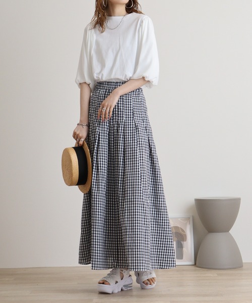 atONE(アットワン)の「atONE 袖口ボリューム布帛切替プルオーバー(Tシャツ/カットソー・レディース・ライトグリーン/グレー系その他/ブラック/オフホワイト/ブルー・M)」の9枚目の写真