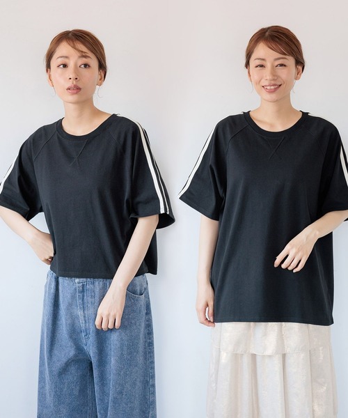 LAKOLE（ラコレ）の「ラグランライン半袖T / 130865（Tシャツ/カットソー・レディース・グリーン/ブラック/オフホワイト・SMALL/MEDIUM）」の2枚目の写真