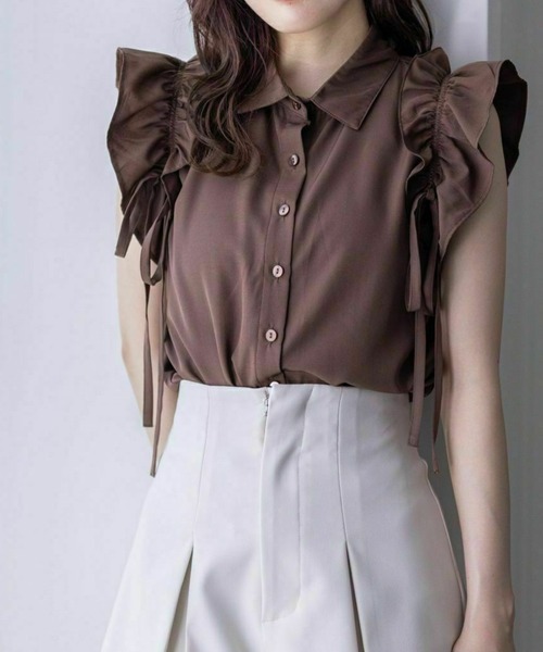 clear（クリア）の「リボン付キフリルノースリーブブラウス［ガーリー バレエコア ヘルシー］≪再入荷≫（シャツ/ブラウス・レディース・ブラック/アイボリー/ブラウン/チャコールグレー・F）」の4枚目の写真