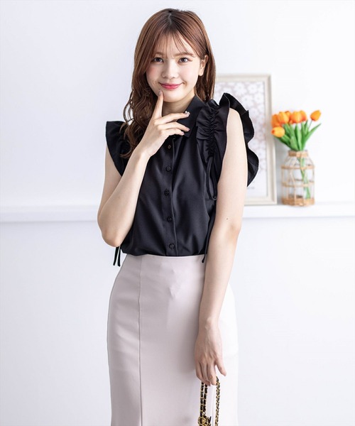 clear（クリア）の「リボン付キフリルノースリーブブラウス［ガーリー バレエコア ヘルシー］≪再入荷≫（シャツ/ブラウス・レディース・ブラック/アイボリー/ブラウン/チャコールグレー・F）」の10枚目の写真