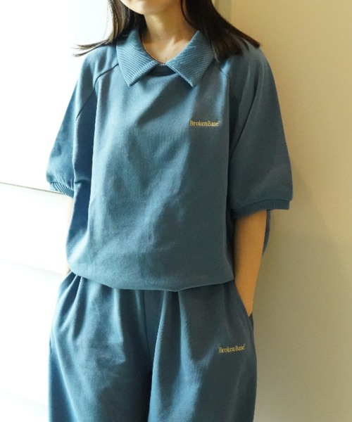 BROKEN BASE(ブロークンベース)の「S/S 襟付きワンポイント刺繍スウェット(Tシャツ/カットソー・メンズ・ブラック/ブルー/オートミール/ネイビー・MEDIUM/LARGE)」の4枚目の写真