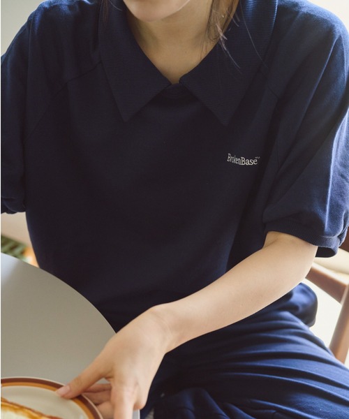 BROKEN BASE(ブロークンベース)の「S/S 襟付きワンポイント刺繍スウェット(Tシャツ/カットソー・メンズ・ブラック/ブルー/オートミール/ネイビー・MEDIUM/LARGE)」の8枚目の写真