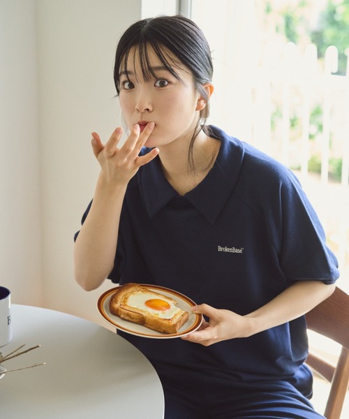 BROKEN BASE(ブロークンベース)の「S/S 襟付きワンポイント刺繍スウェット(Tシャツ/カットソー・メンズ・ブラック/ブルー/オートミール/ネイビー・MEDIUM/LARGE)」の9枚目の写真