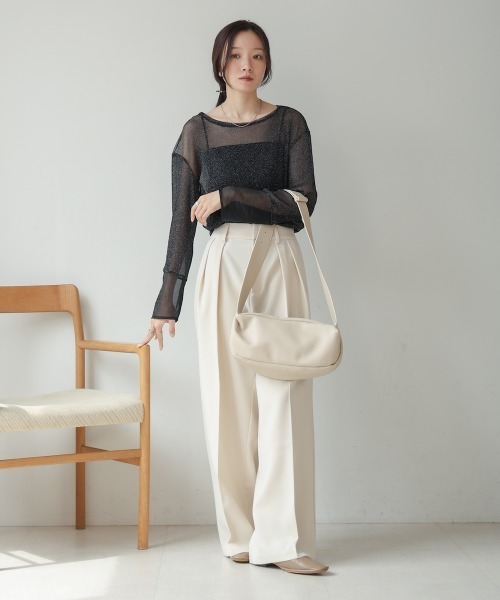 Bab（バブ）の「袖シアーラメベーシックカットソートップス（Tシャツ/カットソー・レディース・ブラック/ブルー/ブラウン/ベージュ/チャコールグレー/ピンク・FREE）」の18枚目の写真