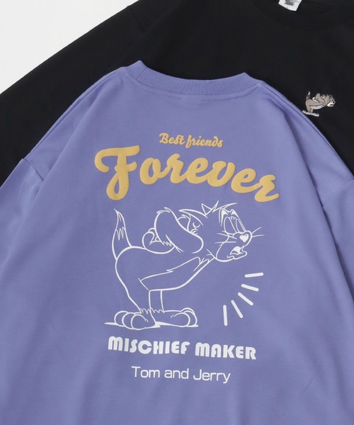 Tom＆Jerry（トムアンドジェリー）の「Tom and Jerry/トムとジェリー ワンポイントキャラクター刺繍 発砲ロゴ イラストバックプリント オーバーサイズ スウェット トレーナー（スウェット・レディース・オフホワイト/ライトパープル/イエロー/ブラック・L/M）」の3枚目の写真