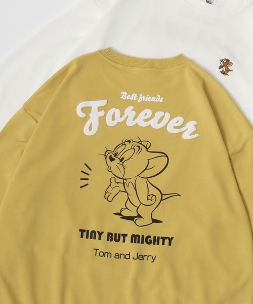 Tom＆Jerry（トムアンドジェリー）の「Tom and Jerry/トムとジェリー ワンポイントキャラクター刺繍 発砲ロゴ イラストバックプリント オーバーサイズ スウェット トレーナー（スウェット・レディース・オフホワイト/ライトパープル/イエロー/ブラック・L/M）」の4枚目の写真