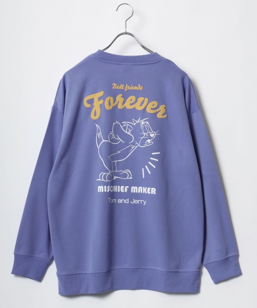 Tom＆Jerry（トムアンドジェリー）の「Tom and Jerry/トムとジェリー ワンポイントキャラクター刺繍 発砲ロゴ イラストバックプリント オーバーサイズ スウェット トレーナー（スウェット・レディース・オフホワイト/ライトパープル/イエロー/ブラック・L/M）」の8枚目の写真
