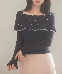 パール&ビジュスカラップカラーニットプルオーバー