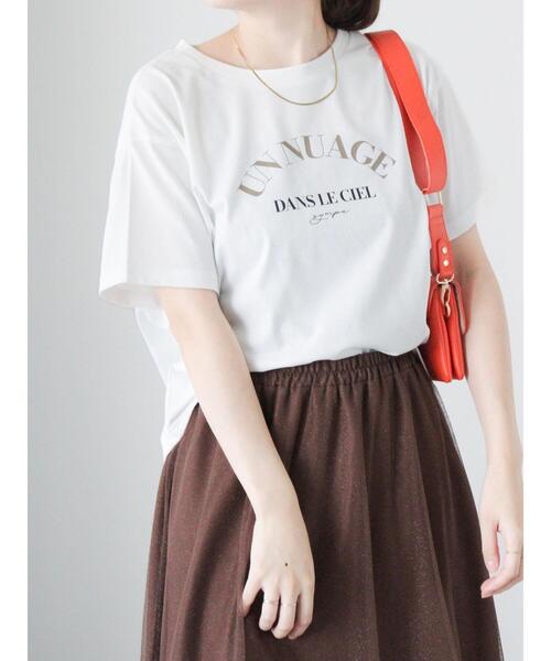 Te chichi TERRASSE（テチチテラス）の「【抗菌防臭】フロントロゴプリントTシャツ（Tシャツ/カットソー・レディース・オフホワイト/チャコールグレー/モカ・F）」の2枚目の写真