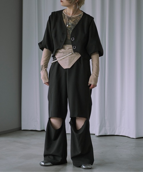 Ezick(エジック)の「Mode moodスリットストレートパンツ(スラックス・レディース・ブラック/グレー・S/M)」の3枚目の写真