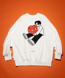 Kurt Wu/カート ウー two side hug heart 刺繍 CREW SWEAT/刺繍デザイン クルーネックスウェット