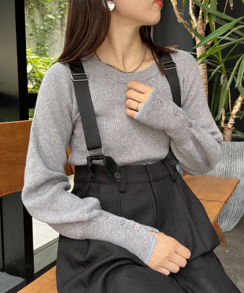 CIAOPANIC TYPY（チャオパニックティピー）の「ボリュームスリーブ袖ボタンニット（ニット/セーター・レディース・レッド/ピンク/ライトグレー/グレー/オフホワイト/サックスブルー/ブラック/ネイビー・ONE SIZE）」の17枚目の写真