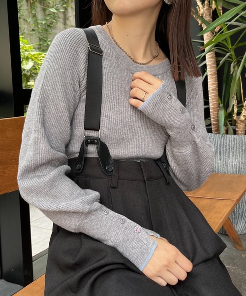 CIAOPANIC TYPY（チャオパニックティピー）の「ボリュームスリーブ袖ボタンニット（ニット/セーター・レディース・レッド/ピンク/ライトグレー/グレー/オフホワイト/サックスブルー/ブラック/ネイビー・ONE SIZE）」の18枚目の写真